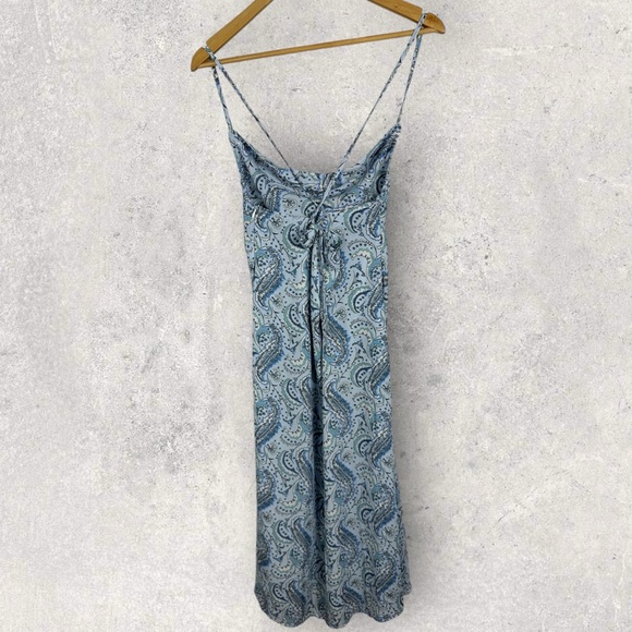 Into Blue Floral Tie Back Drape Front Floral Midi‎ Dress Womens Size 12 Lined - Picture 14 of 14